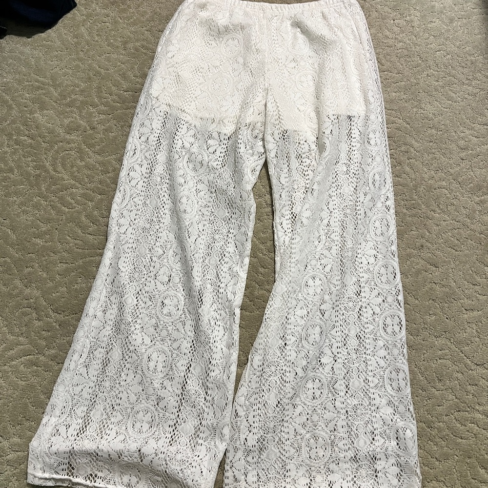 Chic White Lace Flare Pants